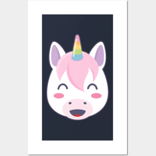 Happy Unicorn Emoji With Smiling Eyes Posters and Art